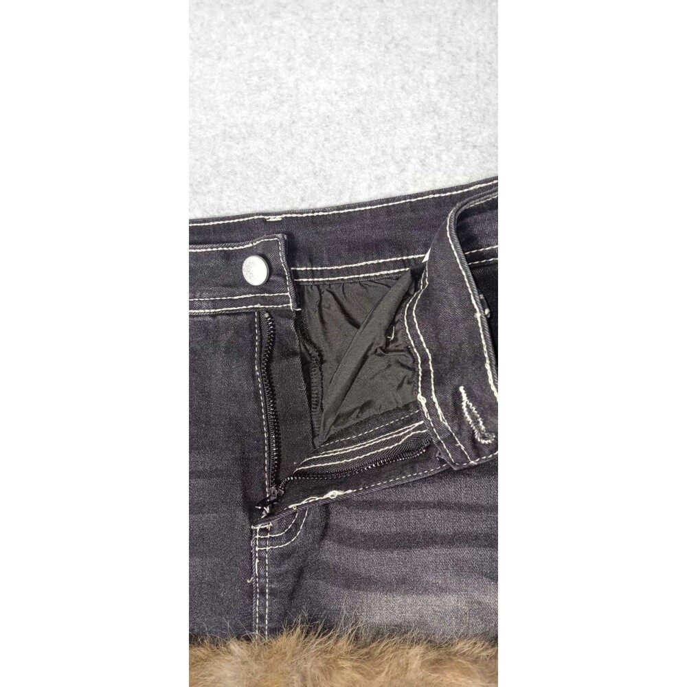 Romwe Kawaii Y2K Gyaru Faux Fur Denim Mini Skirt S Retro Bratz Mall Goth Grunge - Picture 10 of 14